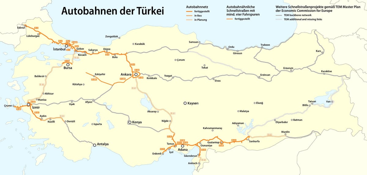 mappa della Turchia autostrada