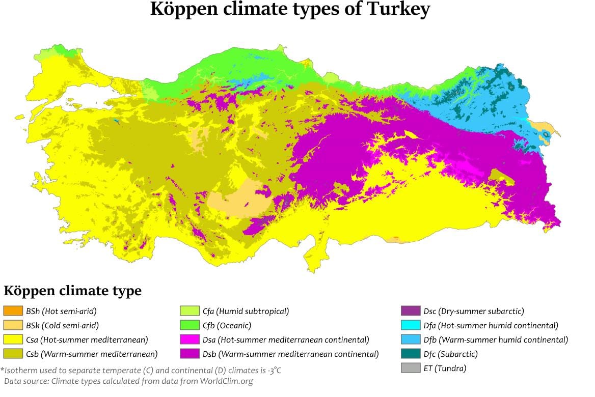 mappa della Turchia clima