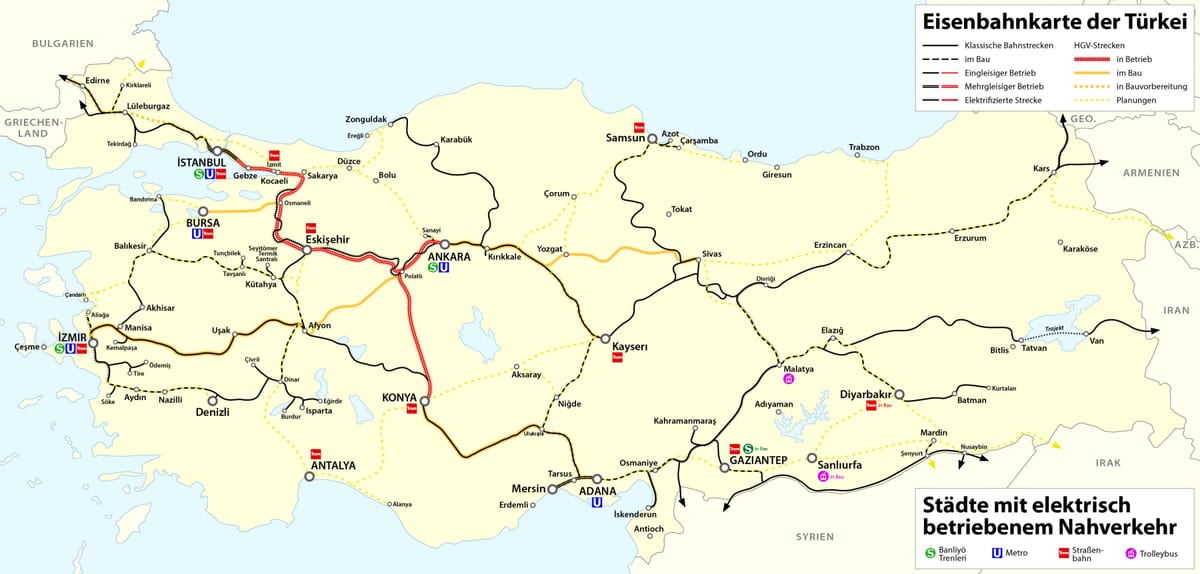 mappa della Turchia ferrovia