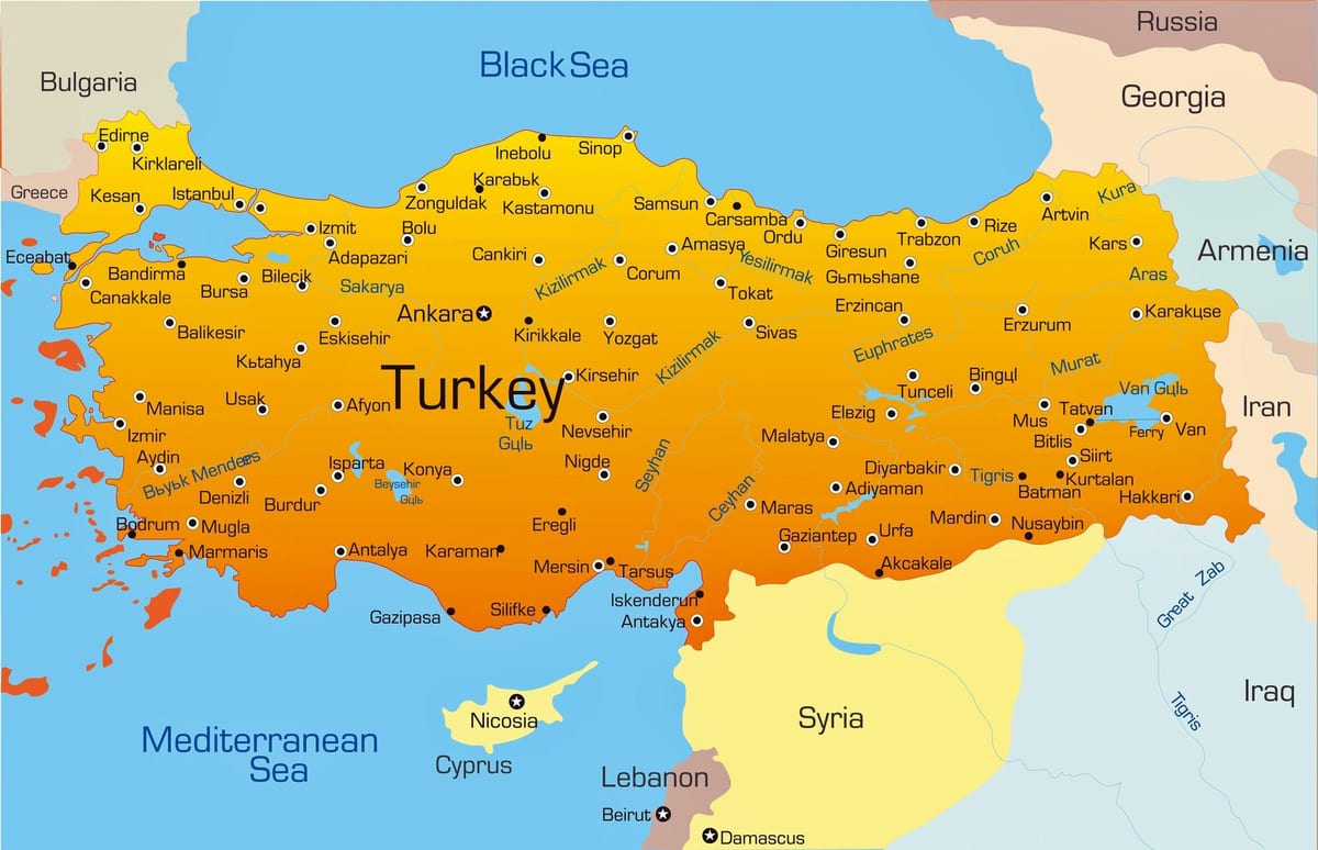 principali città in Turchia mappa