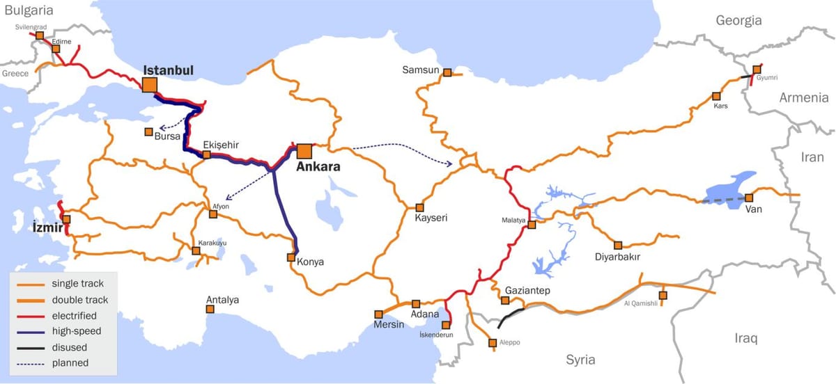 mappa Turchia treno
