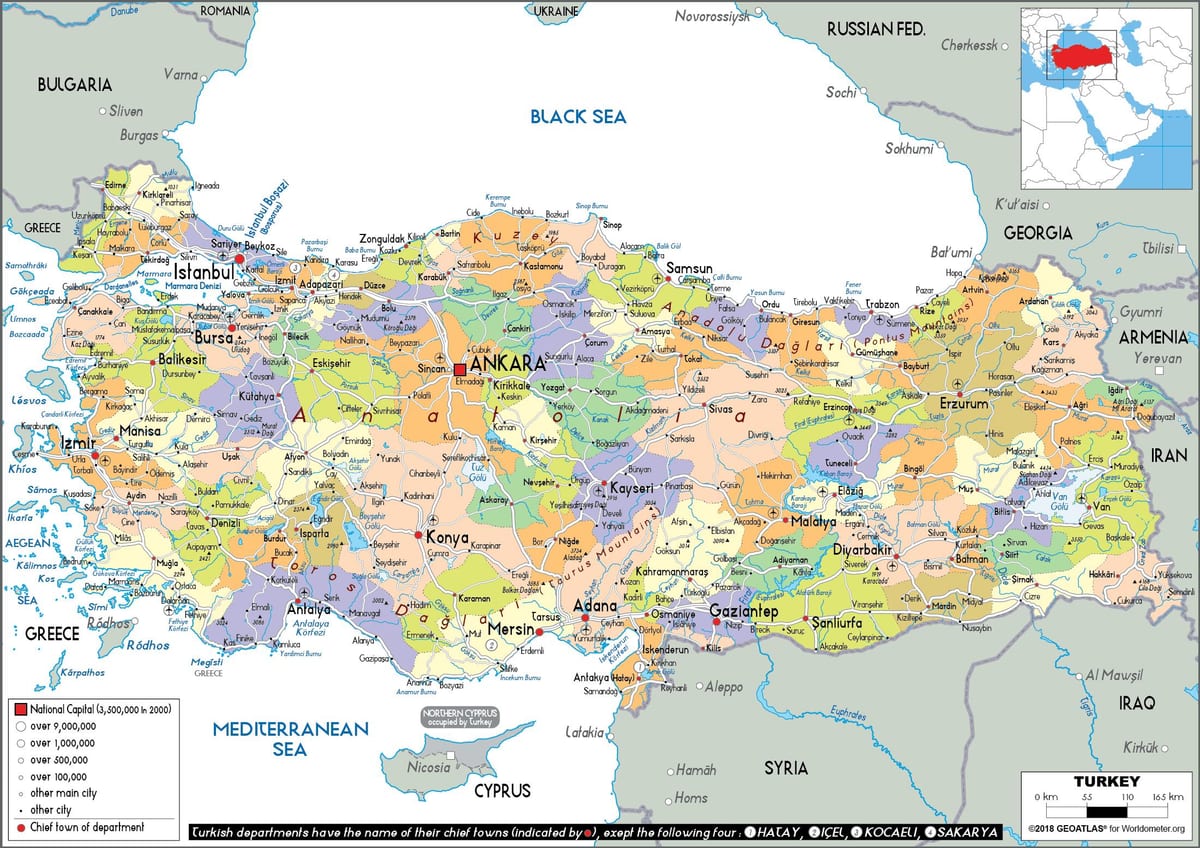 mappa della Turchia politico