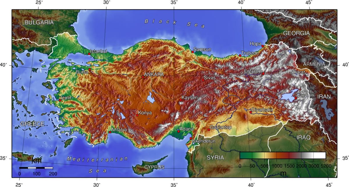mappa topografica Turchia