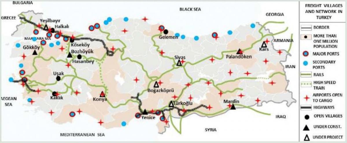 Turchia cartina dei trasporti