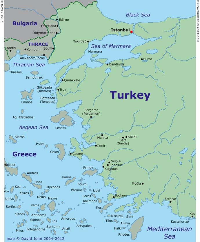 mappa Turchia, costa occidentale